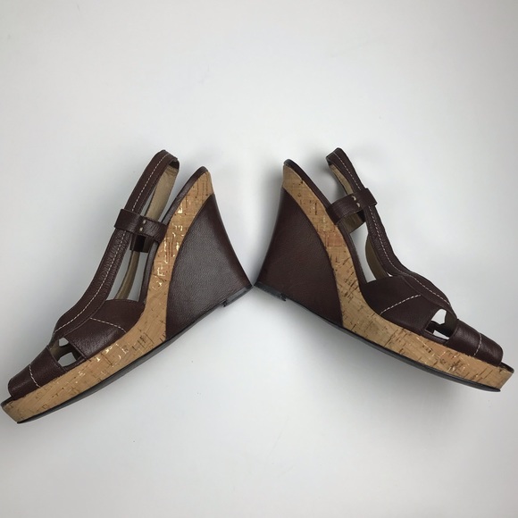 Bp Brown Slingback Wedge Open Toe Heels Women Sz 9 - Picture 3 of 7